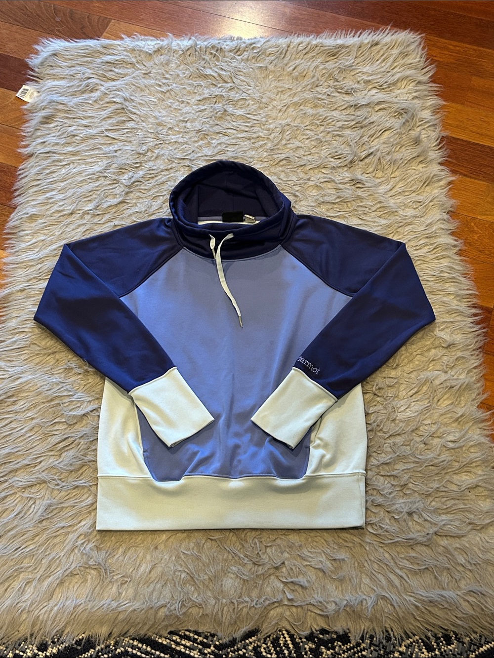 Marmot Color Block Blue Pullover Cowl Neck Sweatshirt